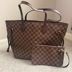 Brown Checkered Tote Bag